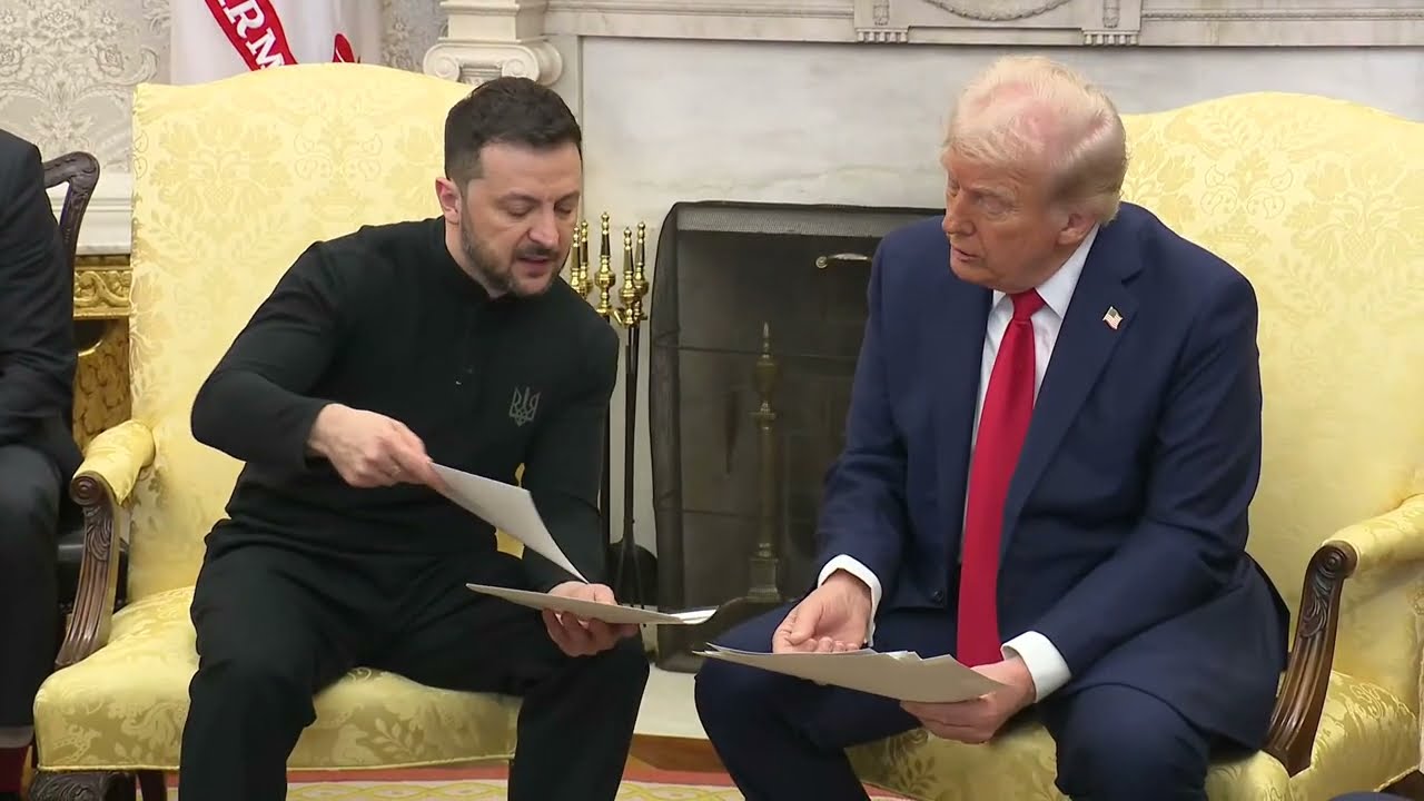 U.S. President Donald Trump and Ukrainian President Volodymyr Zelenskyy seated in the Oval Office