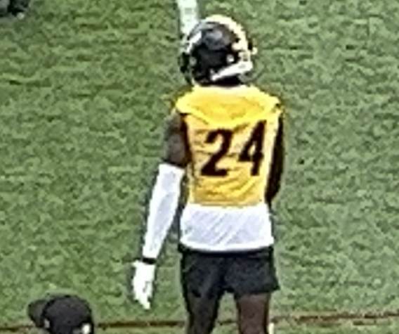 Joey Porter Jr. at Pittsburgh Steelers training camp in 2024, two seasons before the trade to the Cowboys