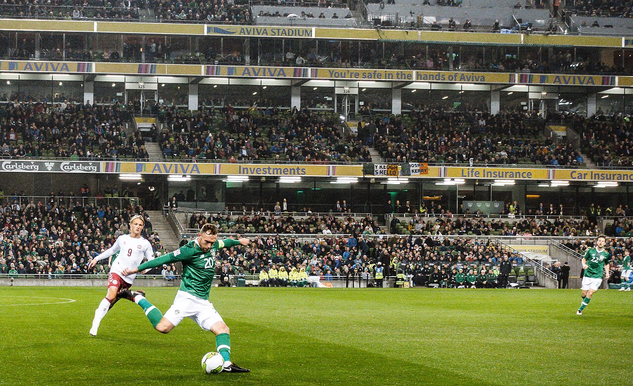 Republic of Ireland footballer in green playing at Aviva Stadium in a file image related to the UEFA investigation