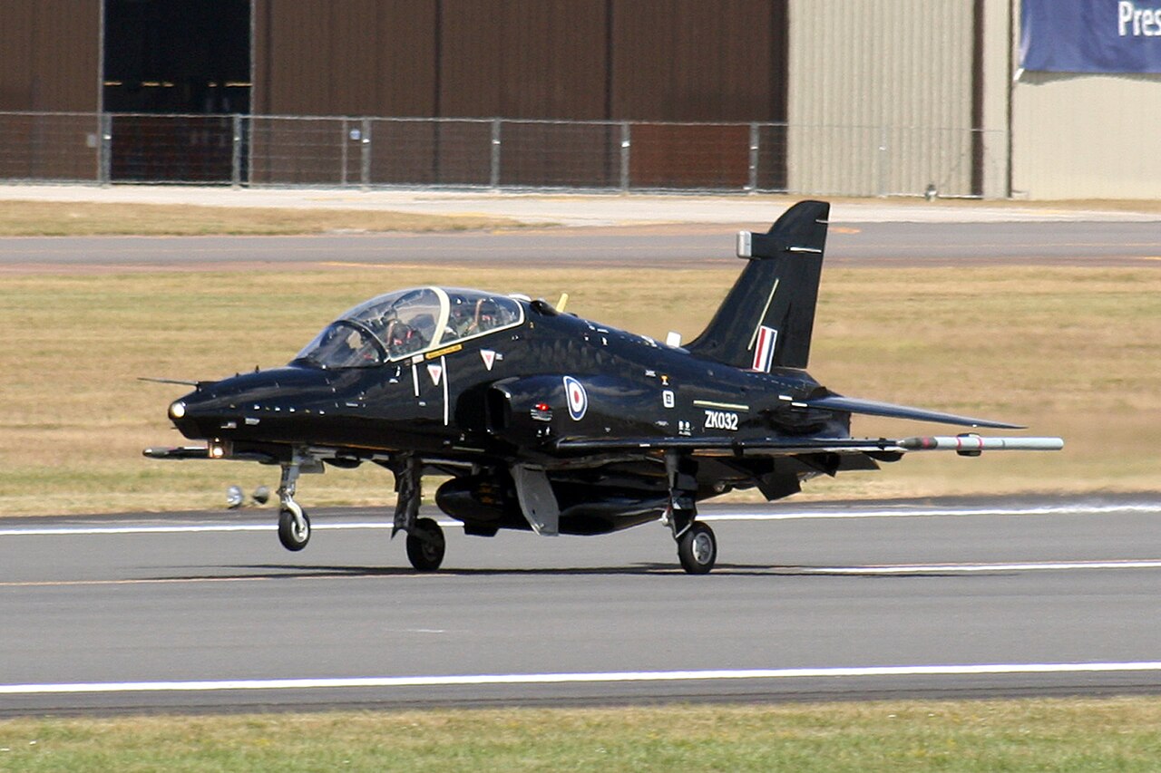 A BAE Hawk T2-style RAF trainer jet in flight — file photo, not the aircraft involved in the crash