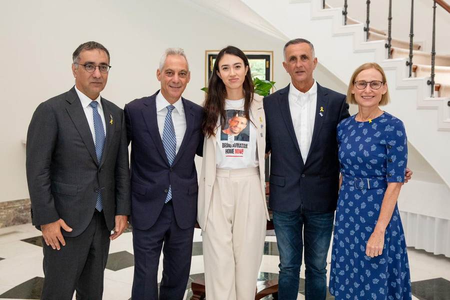 Noa Argamani at the U.S. Embassy in Tokyo in August 2024 — the IDF says it has killed Saher Sakr, the man filmed abducting her from the Nova festival