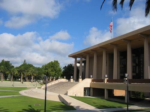 Oviatt Library on the California State University Northridge campus, about a block from the University Plaza strip mall shooting