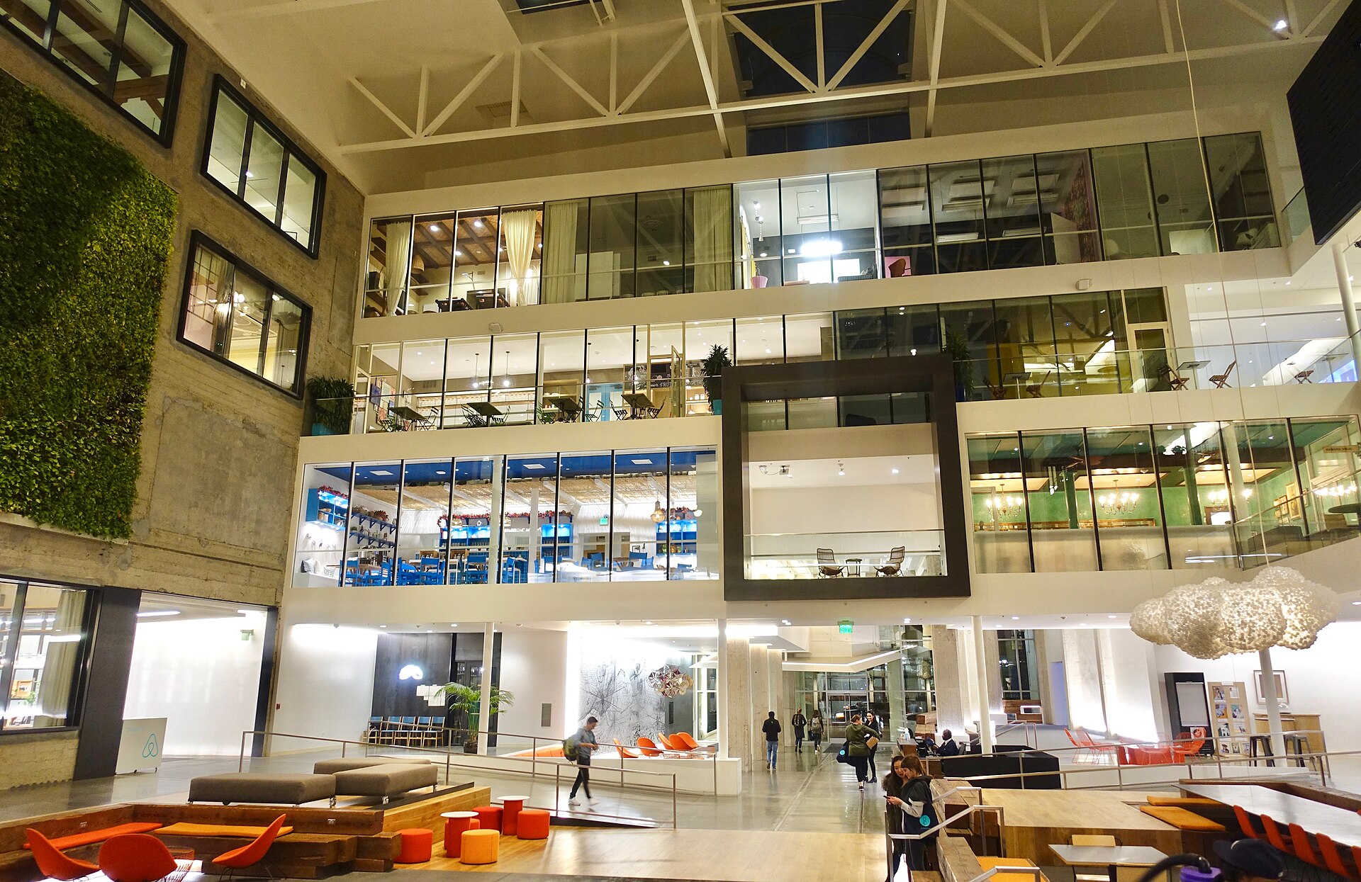 The atrium inside Airbnb headquarters at 888 Brannan Street in San Francisco, where the Airbnb house rules policy was set