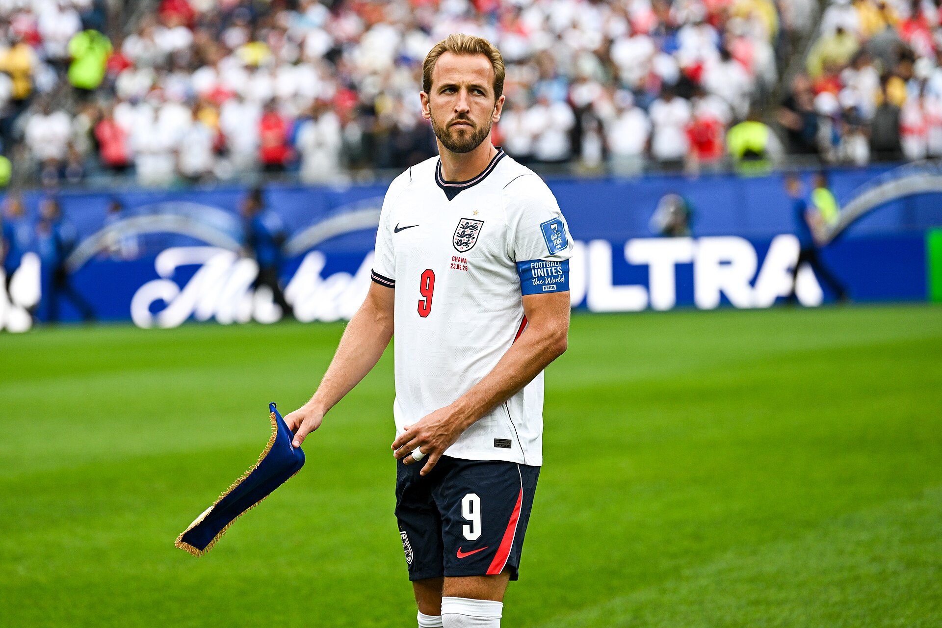 Harry Kane in England colours at the 2026 World Cup, one of three players named a Ballon d'Or 2026 winner in leaked website pages