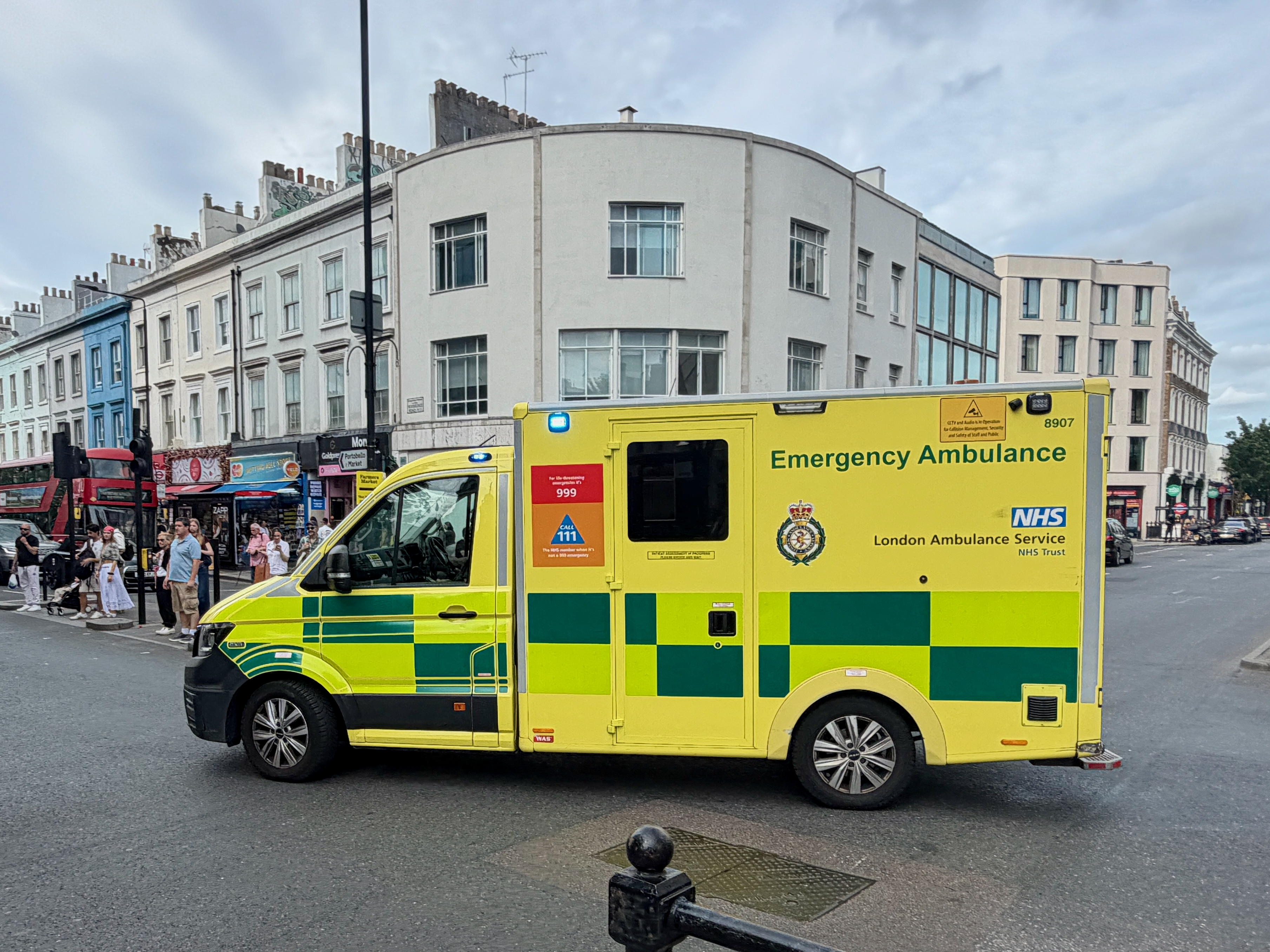 London Ambulance Service NHS ambulance, part of the emergency services that continue during the consultants strike