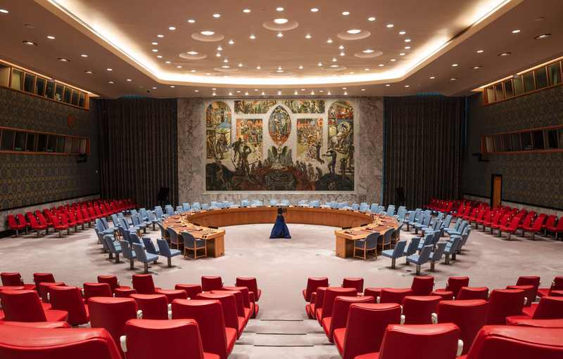 The UN Security Council chamber in New York, where envoy Hans Grundberg warned Yemen has fallen back into full-scale war