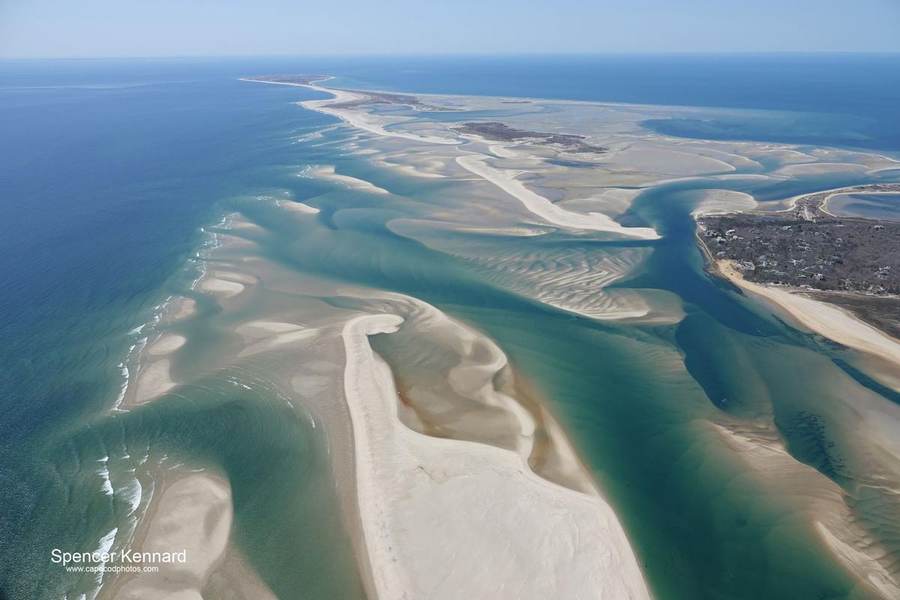 Aerial view of Chatham's Atlantic shoreline on Cape Cod, Massachusetts