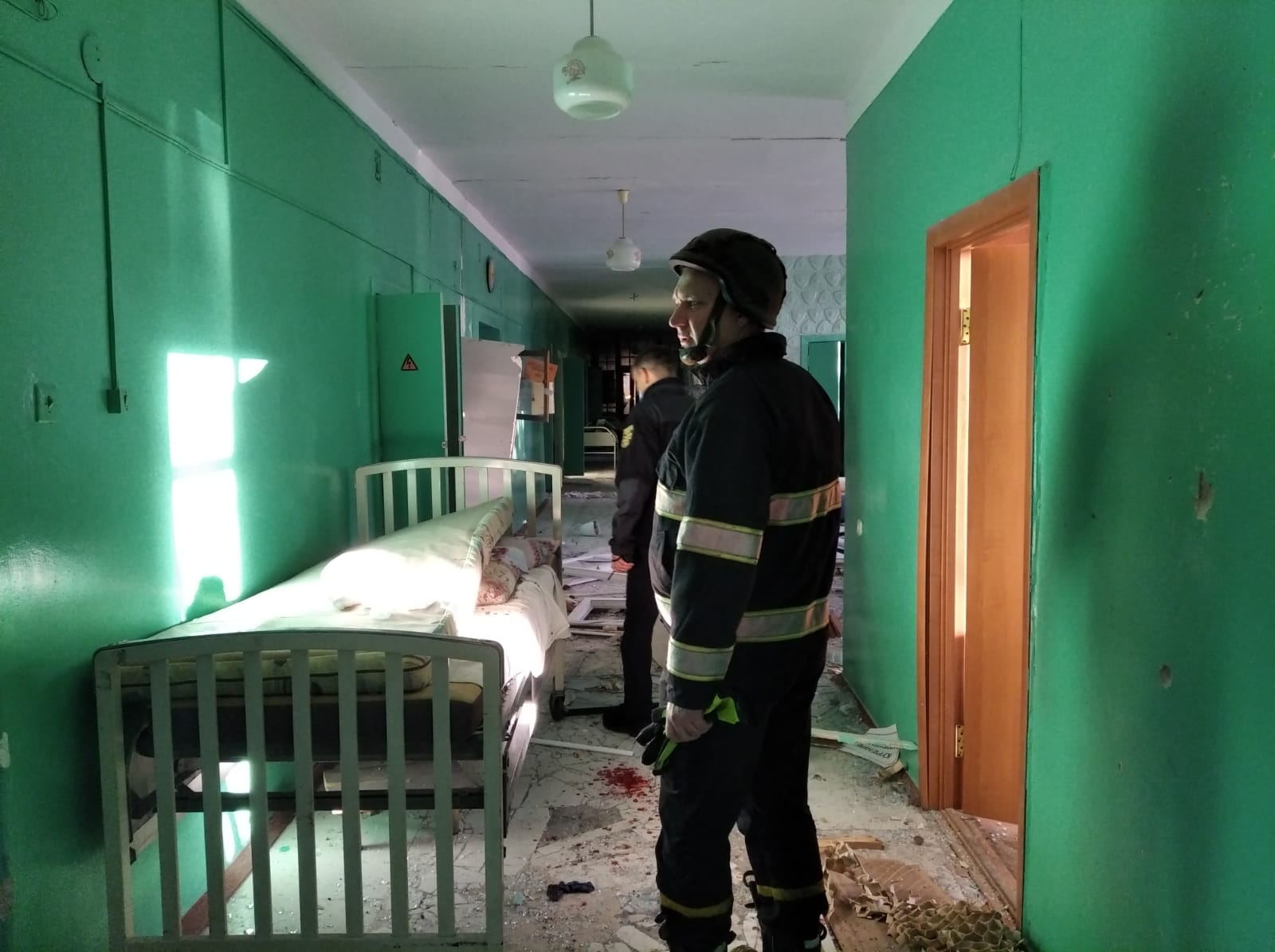 A rescuer inside Kupiansk hospital after Russian shelling in October 2022 (file photo)