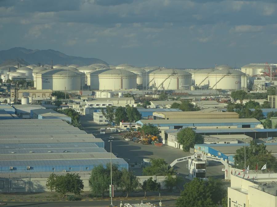Oil storage tanks at the Port of Fujairah on the UAE's Gulf of Oman coast, the hub of the Hormuz bypass
