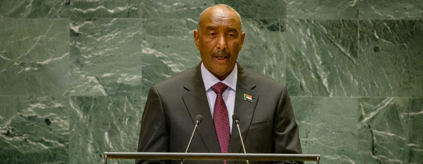 Sudanese army leader Abdel Fattah al-Burhan addressing the United Nations General Assembly in September 2024
