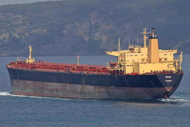 Bulk carrier at sea in the Black Sea — the commercial shipping now sailing a war-risk corridor off Romania and Bulgaria