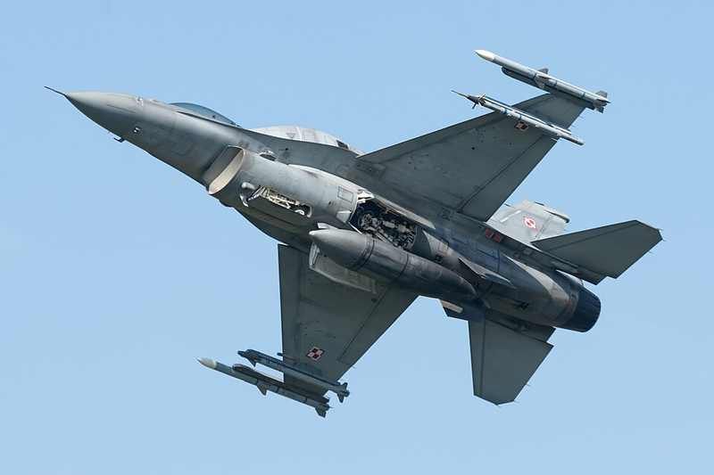 Polish Air Force F-16 taking off as Poland air raid alarms Russian drones reports put the border region on alert