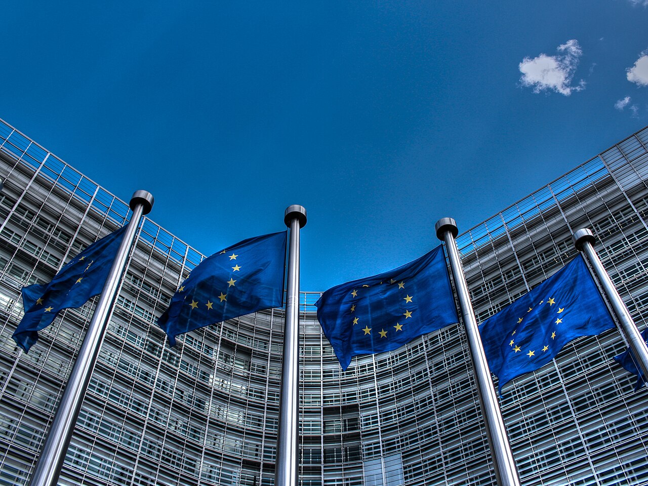 European Union flags flying in front of the European Commission building in Brussels, as the Burnham EU free movement debate reopens