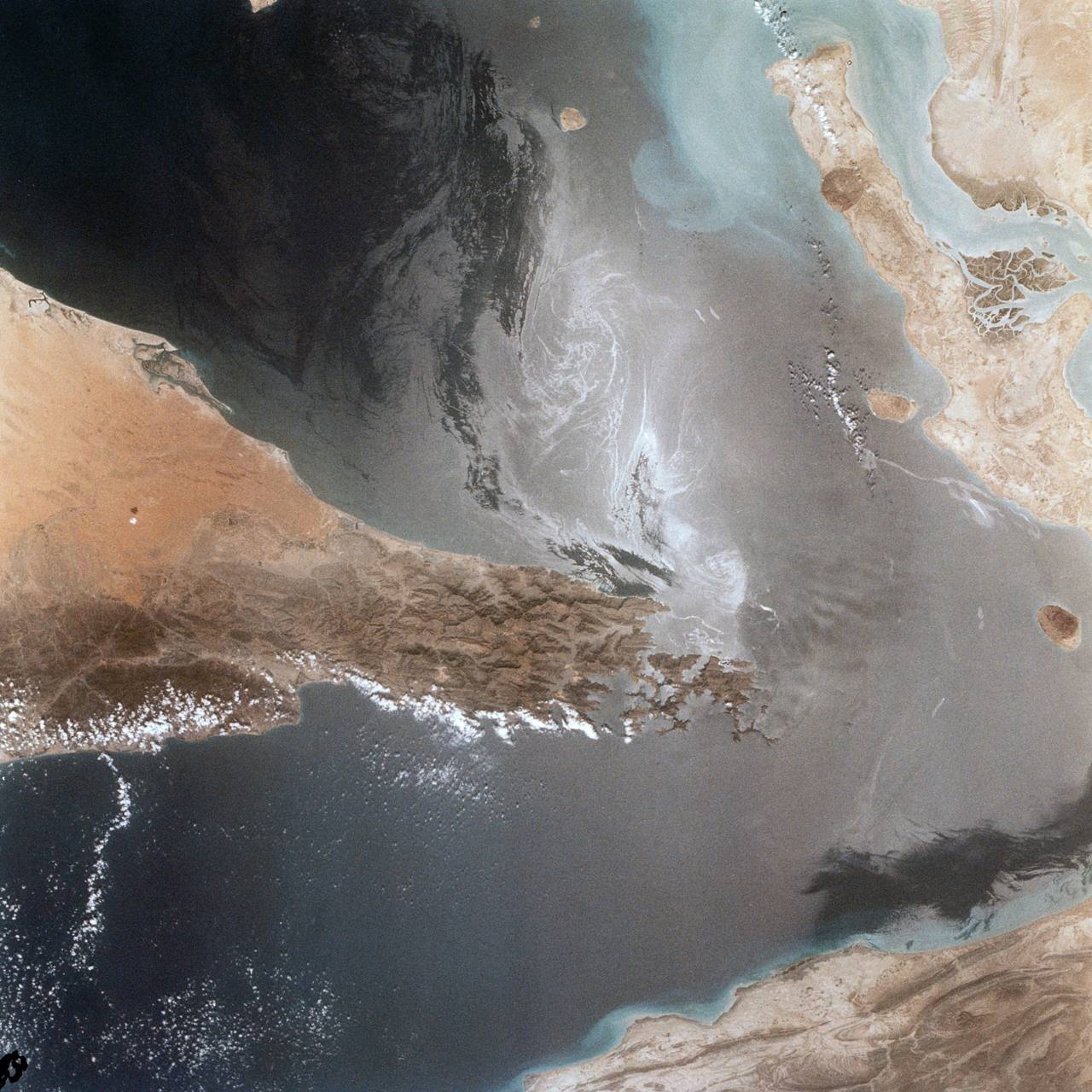 Satellite view of the Strait of Hormuz, where Chinese geospatial intelligence reportedly helped Iran track ships