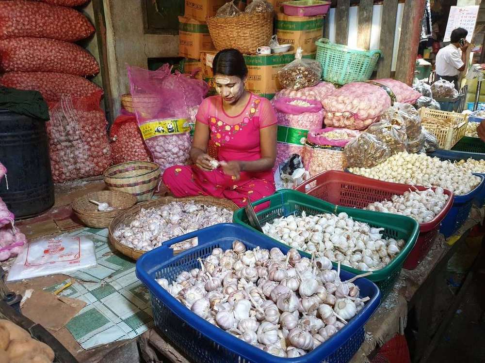 A crowded market scene in Myanmar — illustrative of the peak-hour India Market in Kyauktaw, where a junta airstrike reportedly killed at least 33 civilians on September 28, 2026