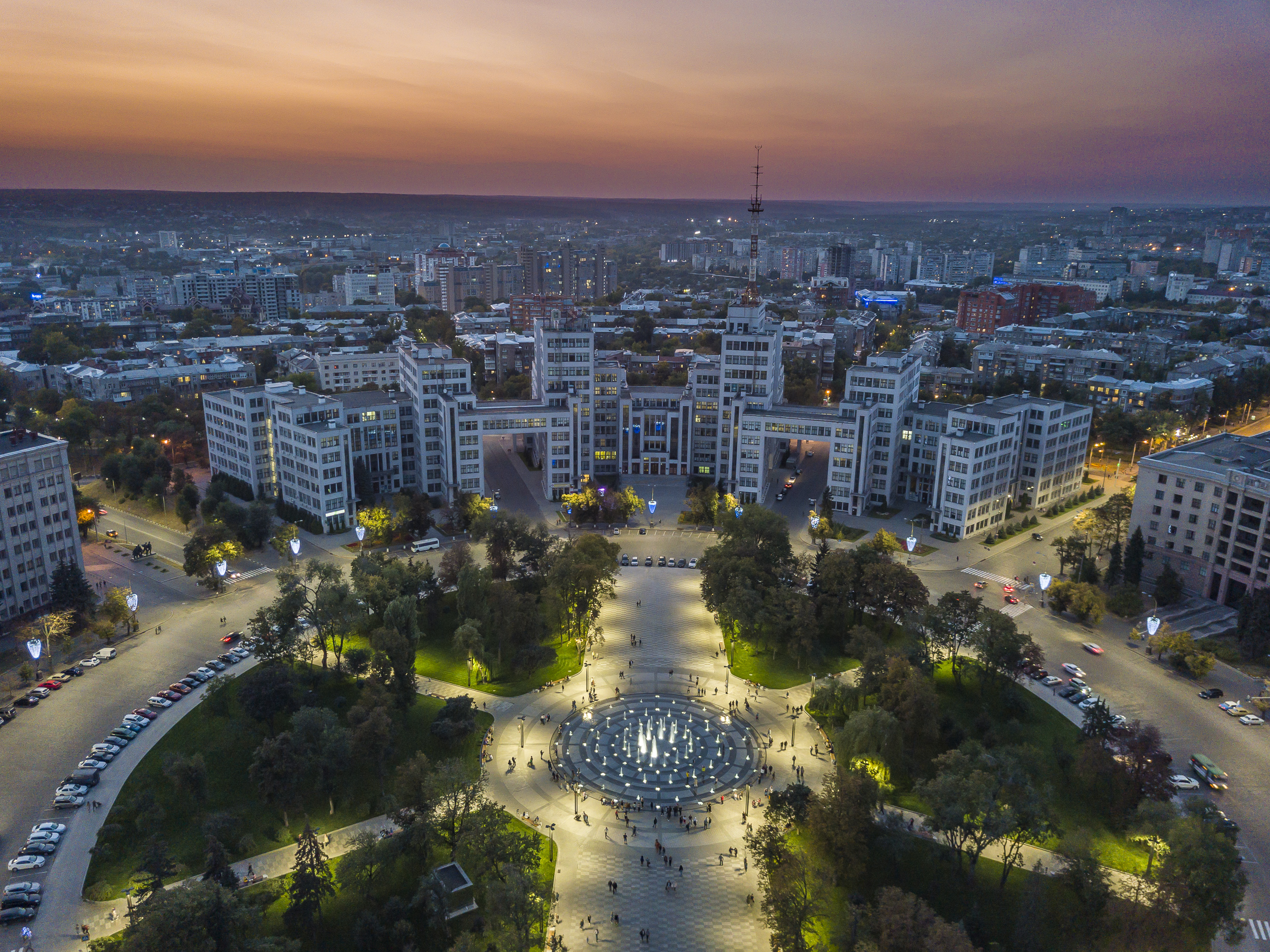 File aerial view of Freedom Square and the Derzhprom complex in Kharkiv, where an airstrike killed one and injured six