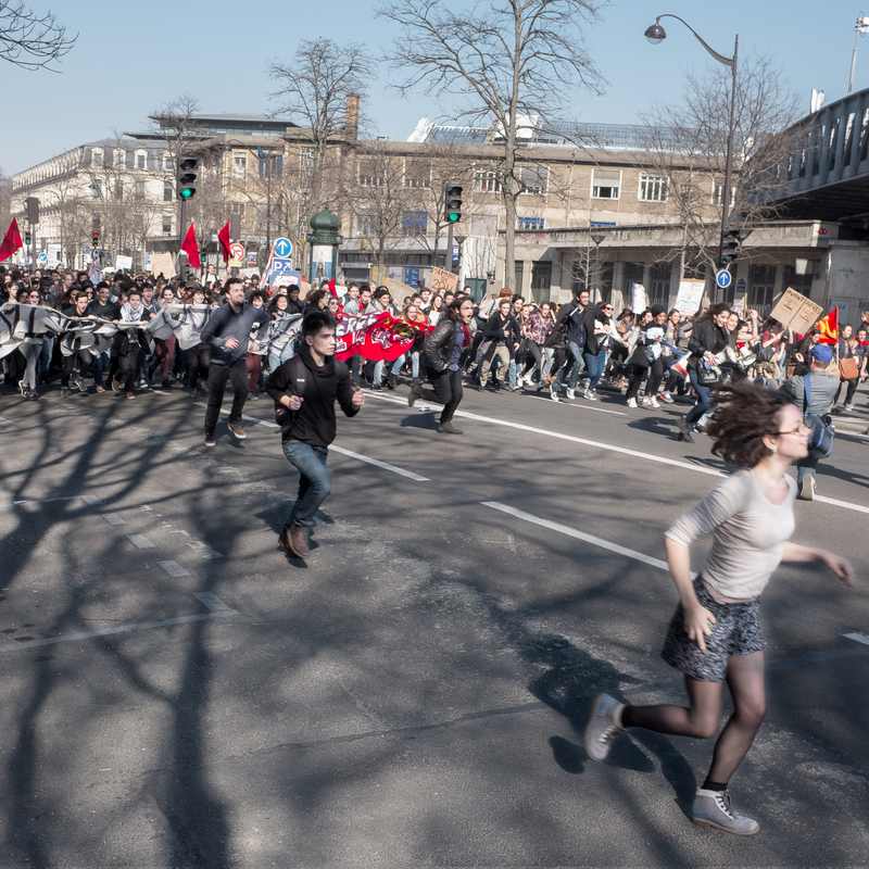 Young demonstrators march during student protests in France