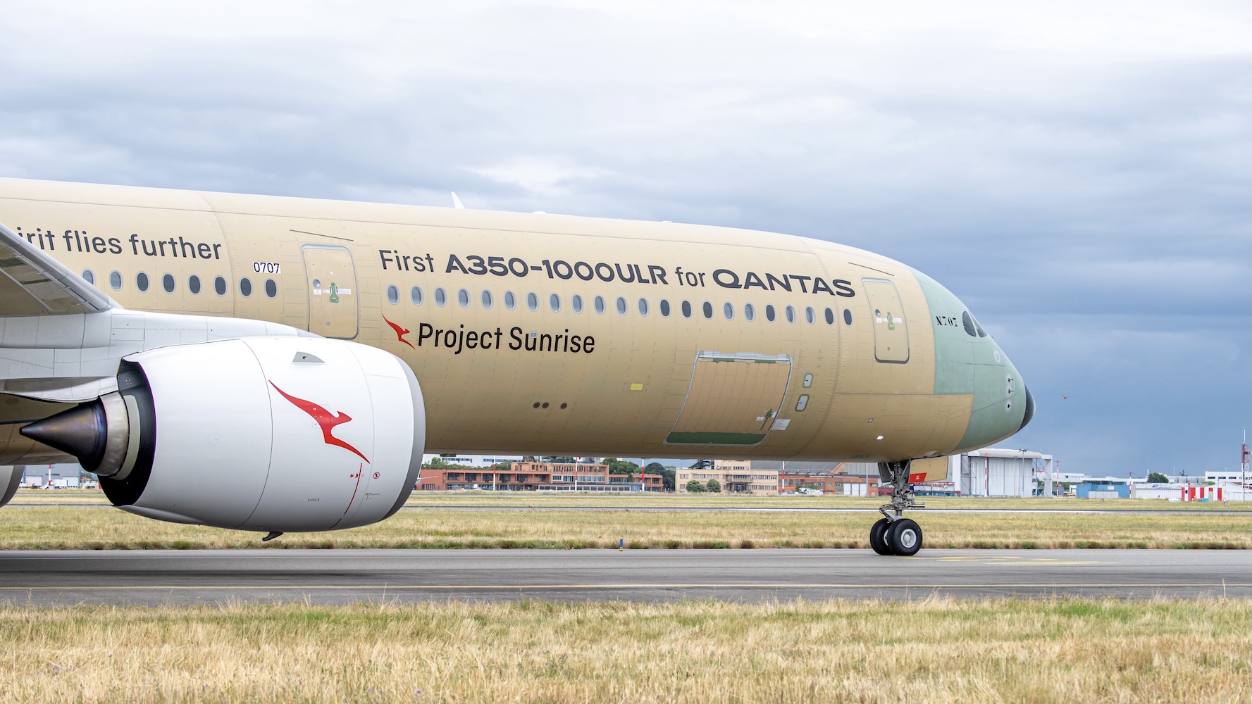 Qantas Airbus A350-1000ULR Project Sunrise test aircraft taxiing in Toulouse
