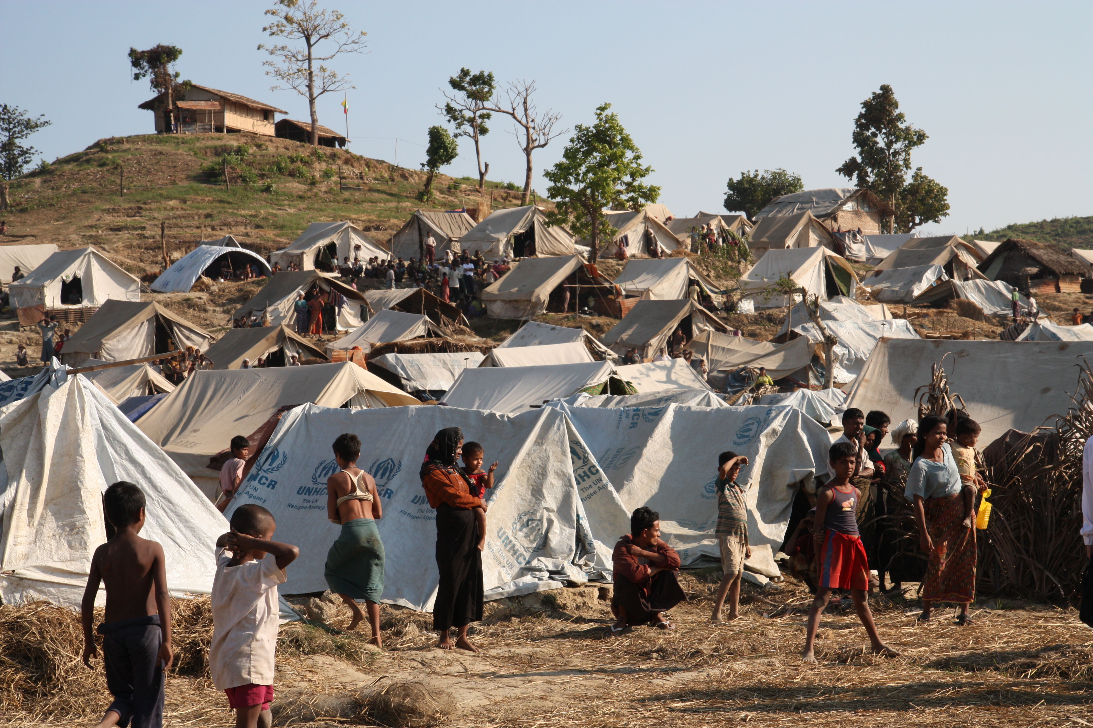 File photo showing families and rows of temporary displacement tents in Rakhine State