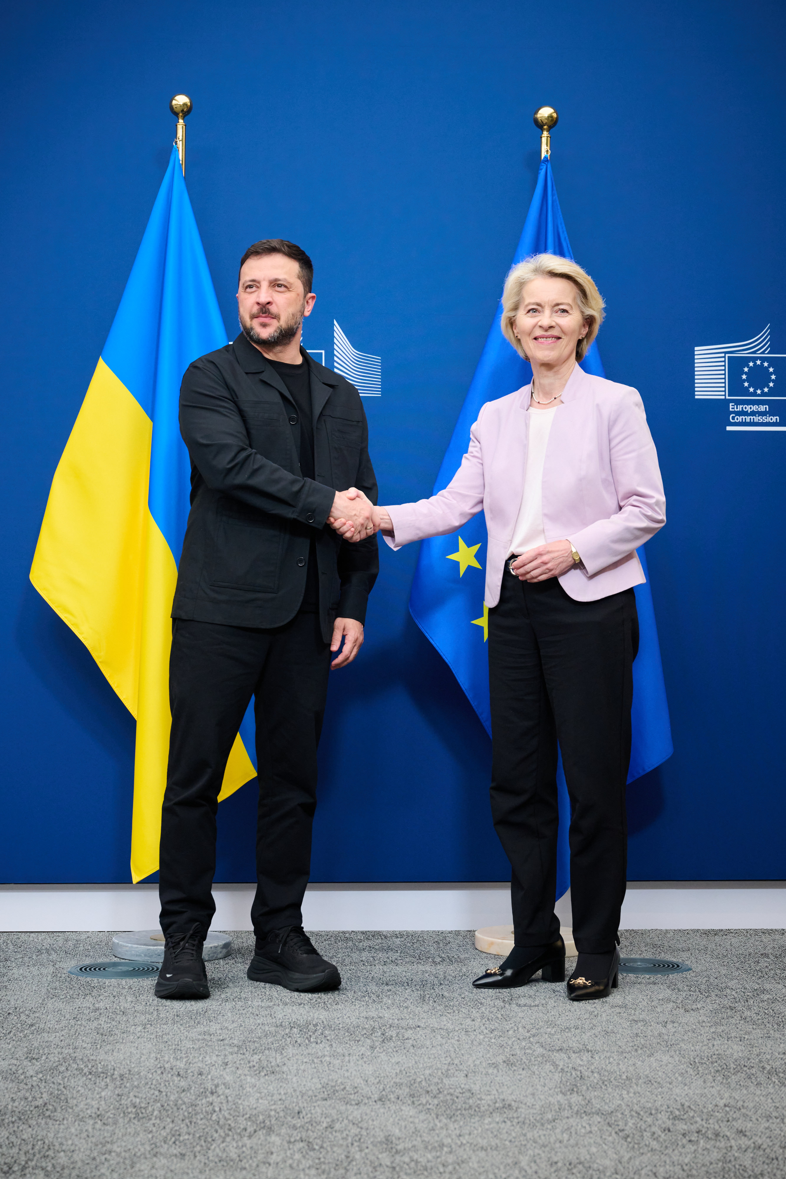 Volodymyr Zelenskyy with European Commission President Ursula von der Leyen in 2025, the European backing Medvedev accused Zelenskyy of turning against Trump