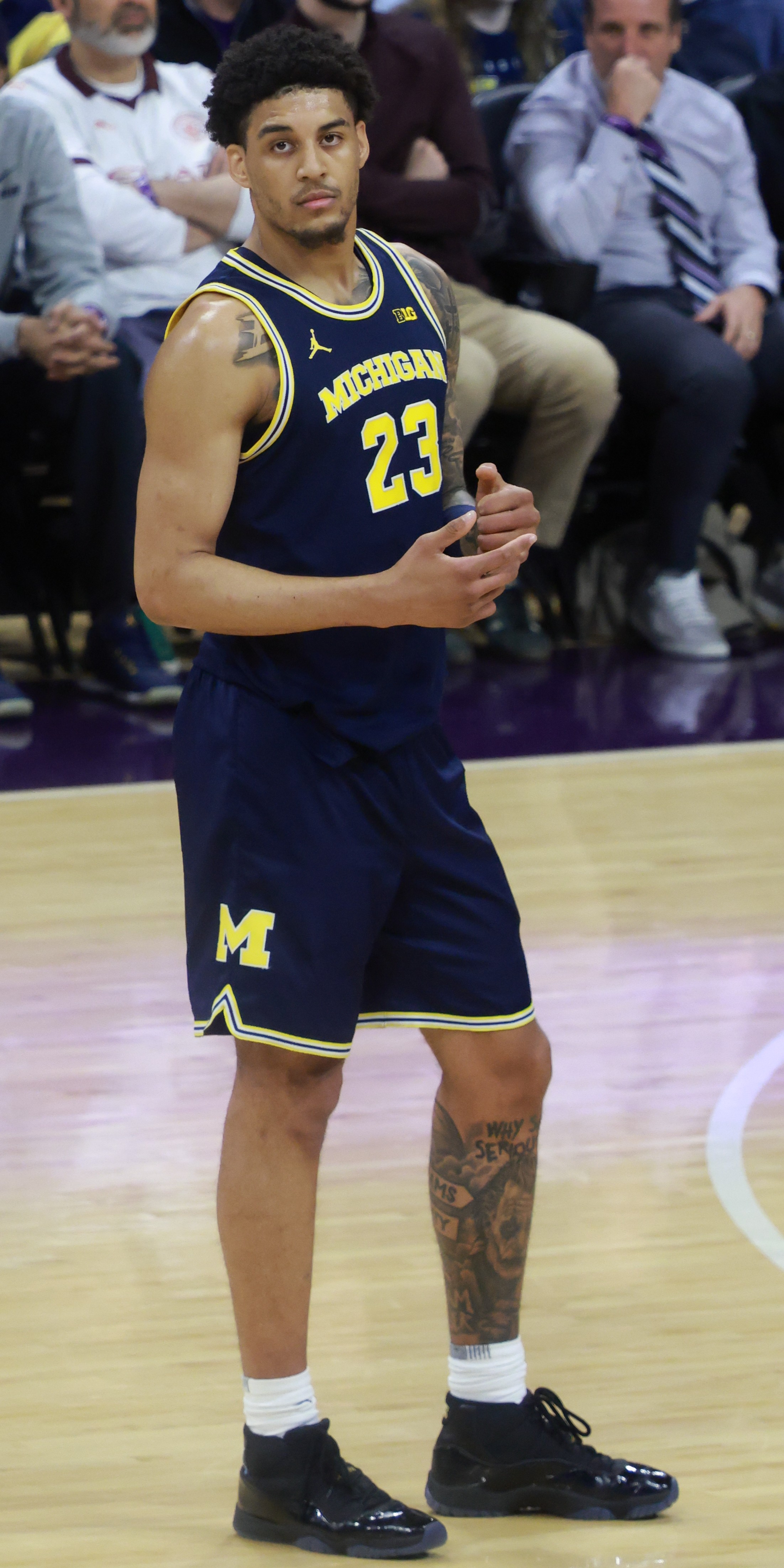 Yaxel Lendeborg with the Michigan Wolverines in February 2026, months before his NBA debut guarding Luka Doncic