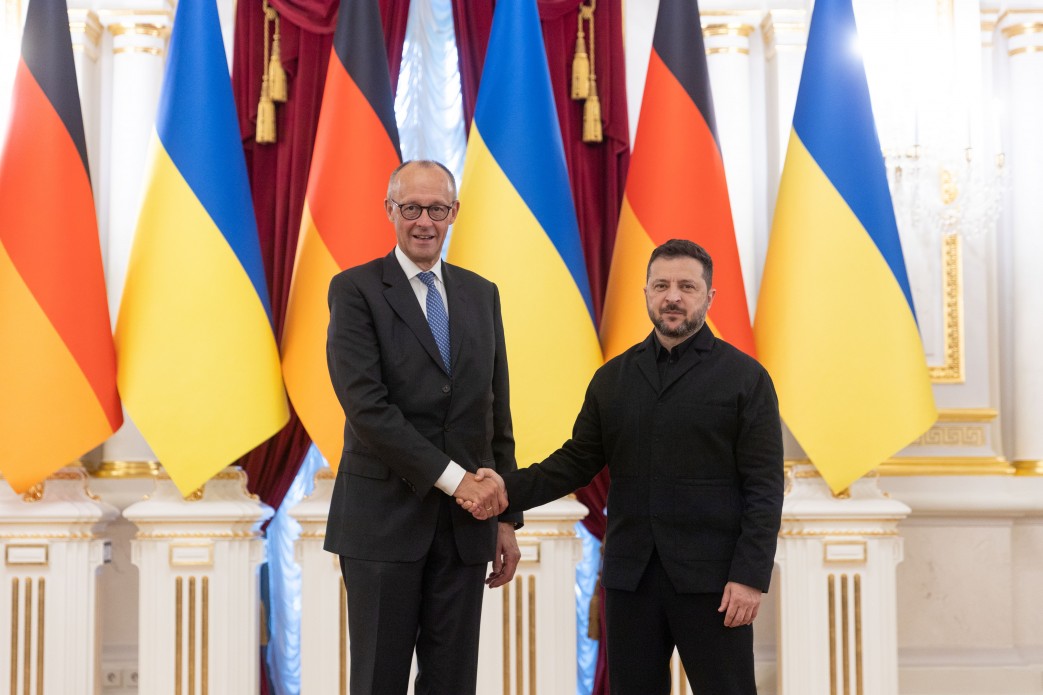 President Volodymyr Zelenskyy with Chancellor Friedrich Merz in Kyiv in 2026, Zelenskyy refinery strikes resume diplomacy