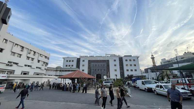 Al-Shifa Hospital in Gaza City before wartime damage, where wounded from the al-Asala building strike were treated