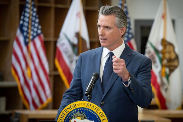 California Governor Gavin Newsom speaking at a public event