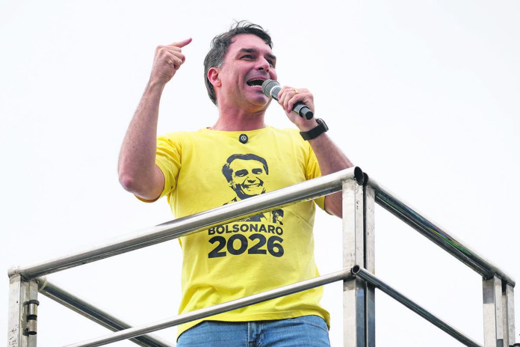 Flávio Bolsonaro campaigning before his first-place Brazil election 2026 results finish
