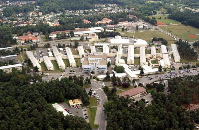 Aerial view of Landstuhl Regional Medical Center, Germany, where a Port Shuaiba wounded officer sought care