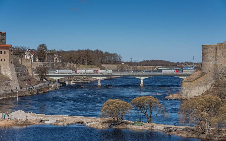 Friendship Bridge crossing the Narva River between Narva, Estonia, and Ivangorod, Russia