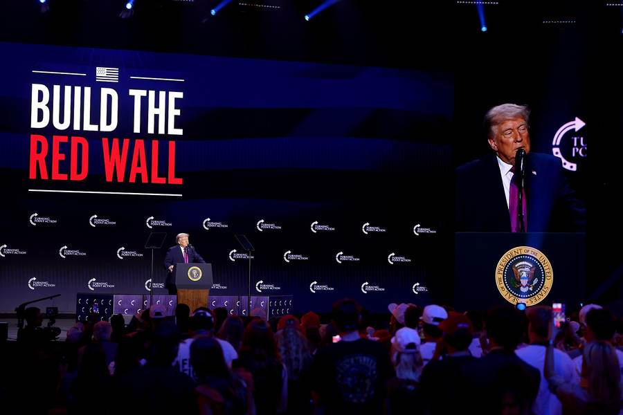 Donald Trump speaking at a 2026 campaign rally, illustrating the Trump Texas rally October 2026