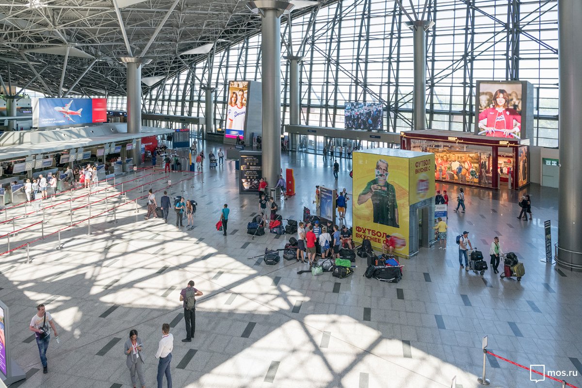 Inside Terminal A at Vnukovo International Airport in Moscow, which restricted flights during the Ukraine drone attack Moscow wave overnight