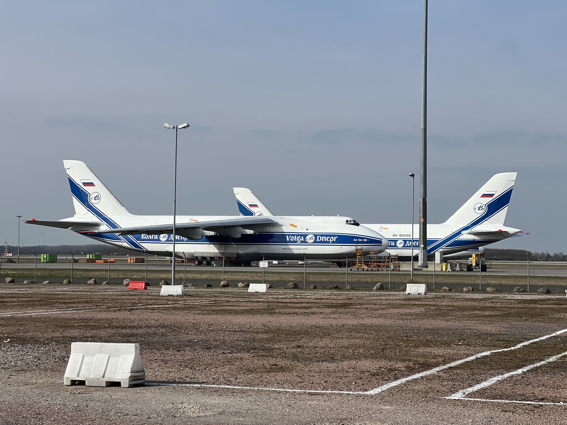 Volga-Dnepr Antonov An-124 cargo plane parked at Leipzig/Halle Airport — Leipzig airport fence breach