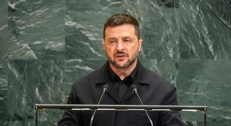 Volodymyr Zelenskyy speaking at the United Nations General Assembly before the 2026 POW disclosure dispute