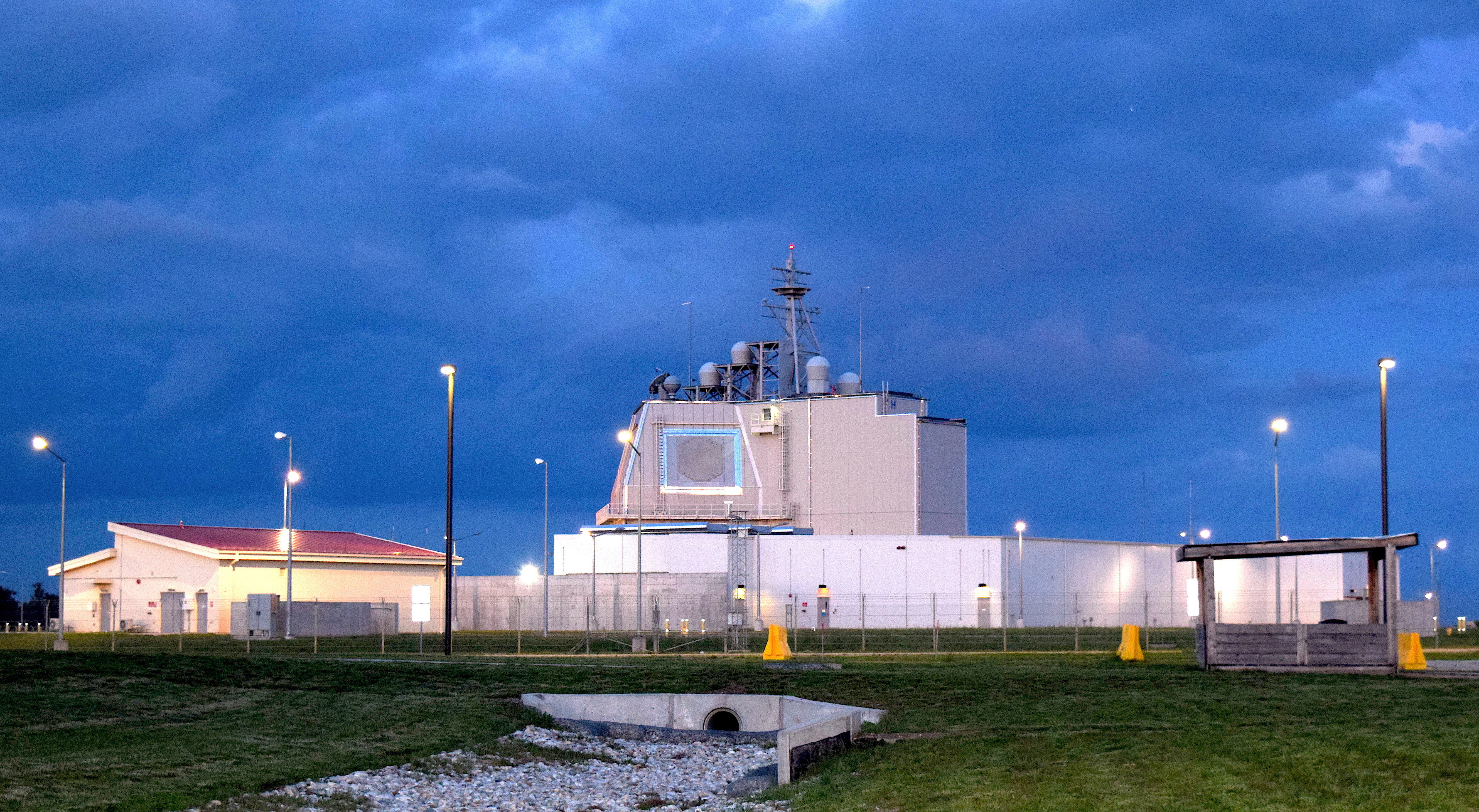 Storm clouds over the Aegis Ashore missile defence site at Deveselu, Romania — NATO's existing shield on the Black Sea's western shore, NATO Black Sea defence file photograph