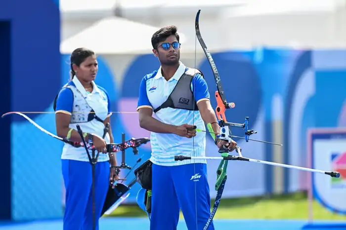 Dhiraj Bommadevara and Kumkum Mohod at the Antalya Archery World Cup before their mixed-team gold