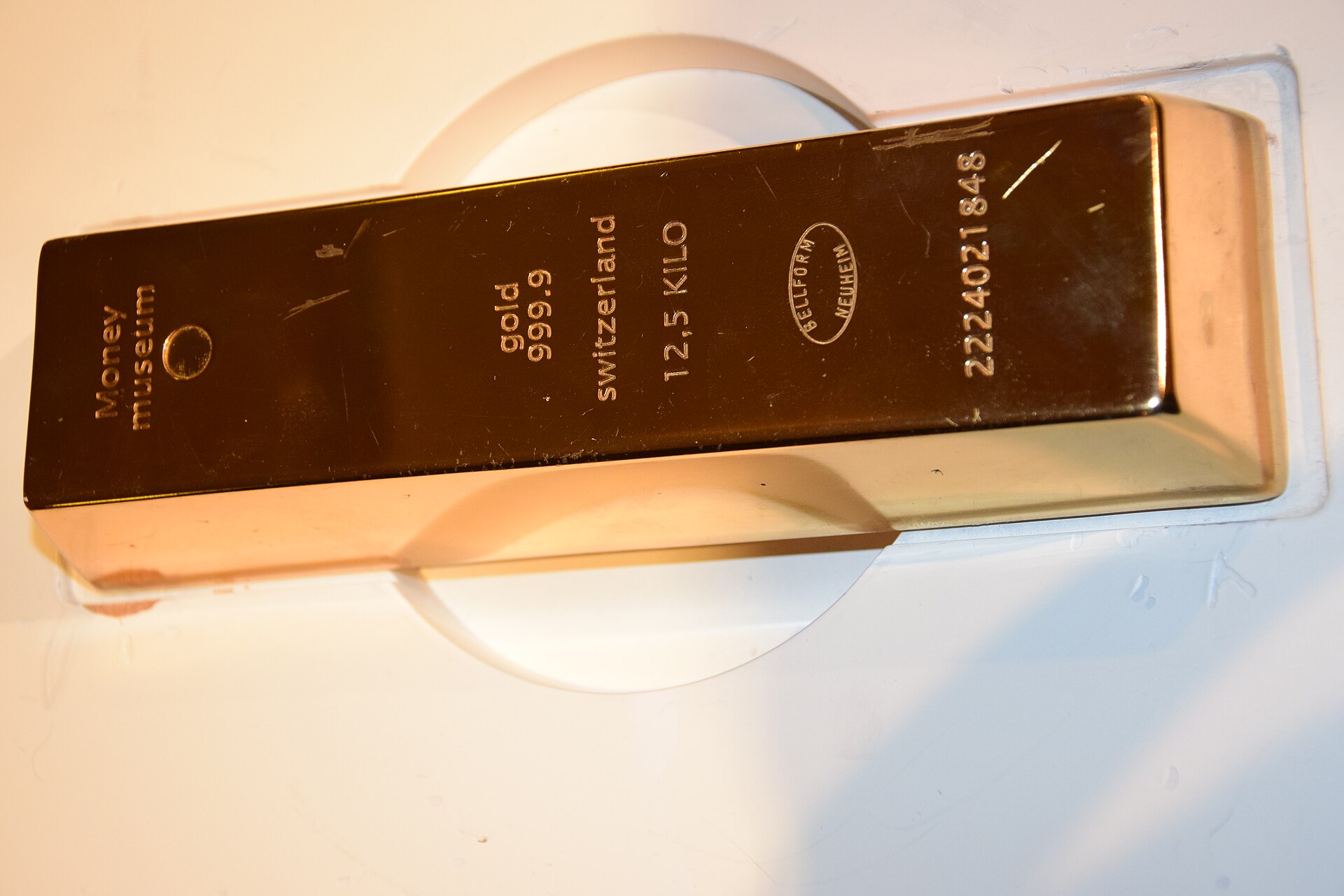 A 12.5-kilogram gold bar at the Swiss Money Museum — file photo for gold futures at $4,145 an ounce