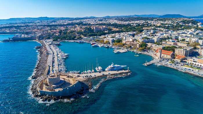 Rhodes old town and harbor in Greece, where the rights defenders trial opens on October 6, 2026