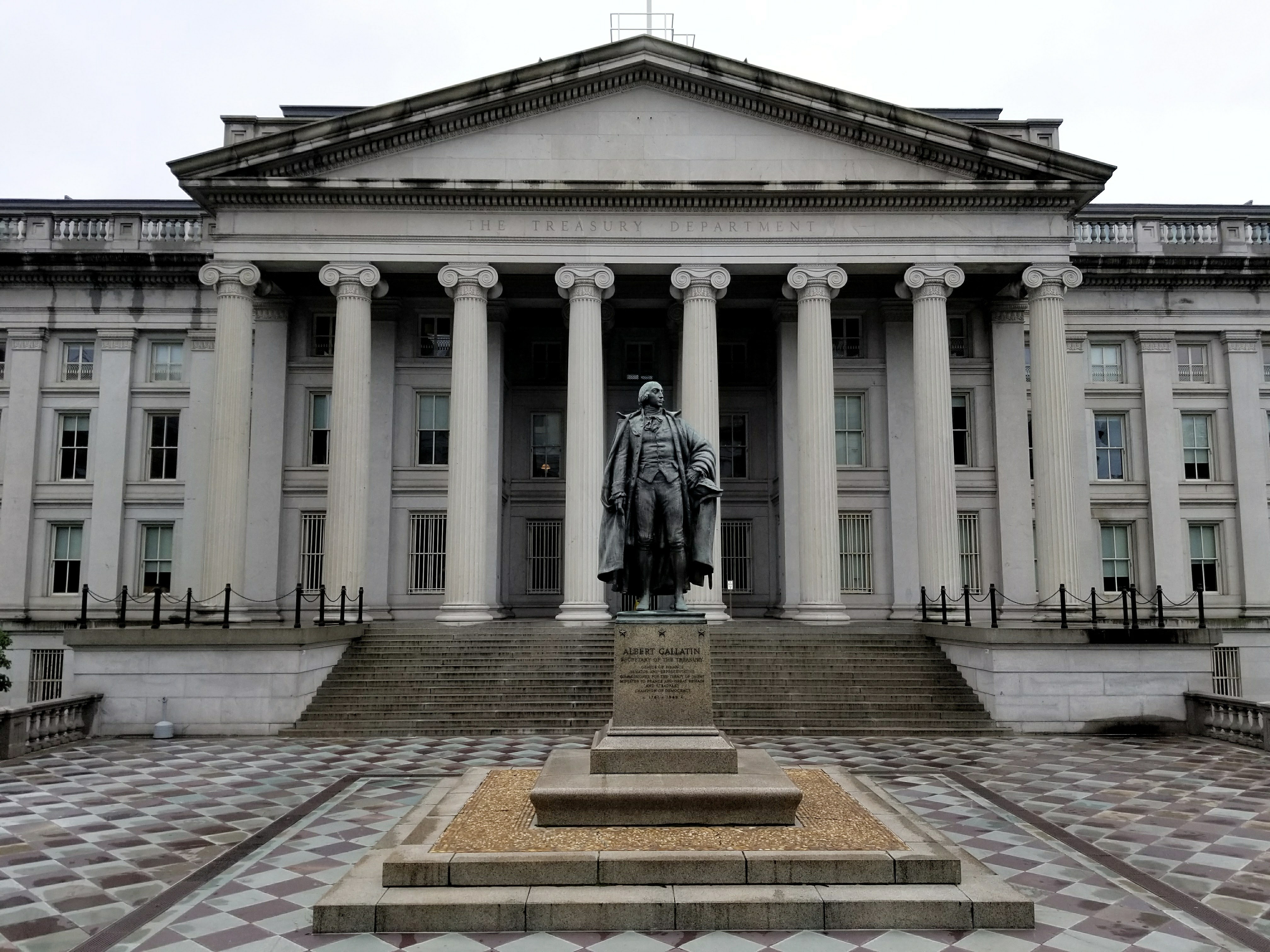 Outbound investment curbs China — the U.S. Treasury Building in Washington, its columned facade fronted by the statue of Albert Gallatin, a former secretary of the Treasury