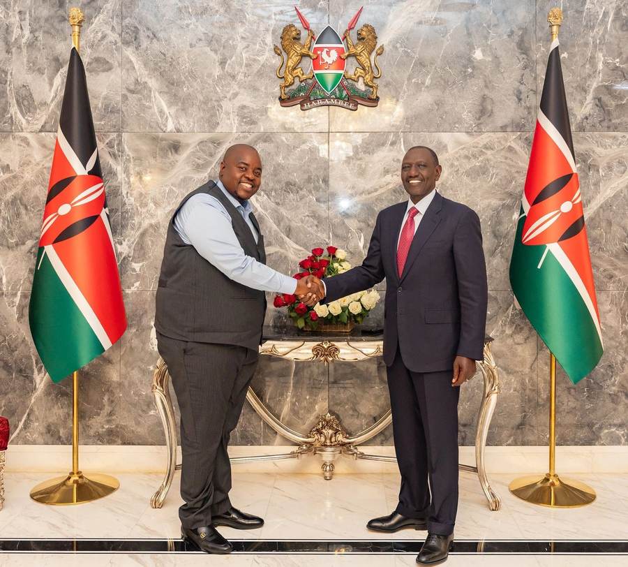 Wicknell Chivayo shaking hands with Kenyan President William Ruto at State House before the helicopter crash