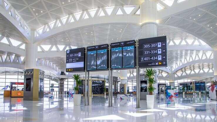 Terminal at King Khalid International Airport, Riyadh, as airlines cancel flights to Saudi Arabia