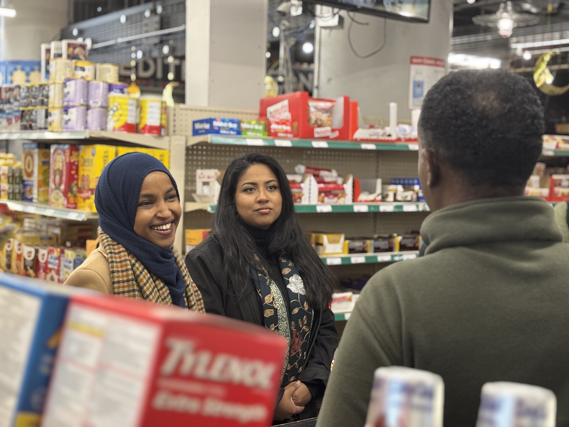 Rep. Ilhan Omar touring East Lake Street businesses in Minneapolis in 2025 — file photo for the Ilhan Omar marriage certificate story