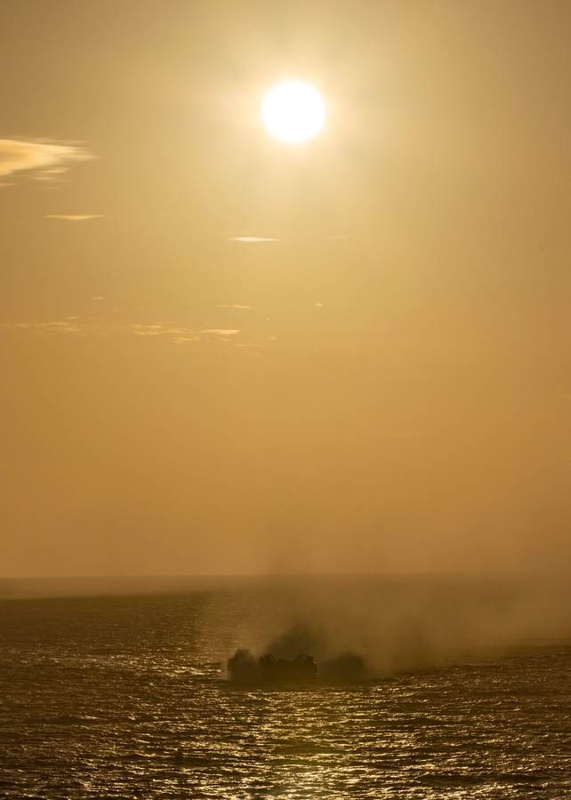 An LCAC landing craft operates with USS Makin Island in the Indian Ocean
