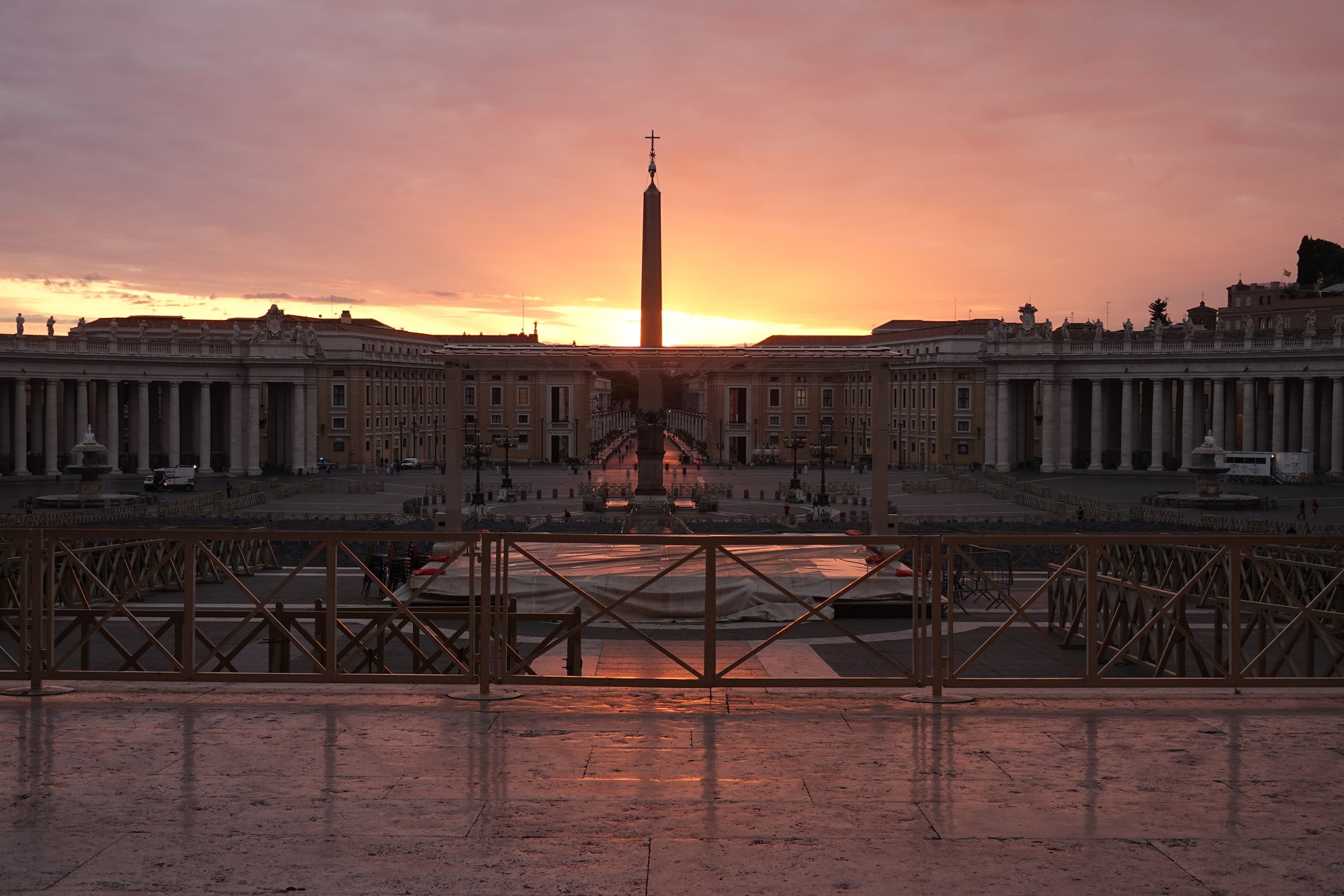 St Peter's Square at the Vatican at sunrise — President Trump said his call with the Vatican went very well, as Pope Leo XIV positions himself as an intermediary in this year's wars