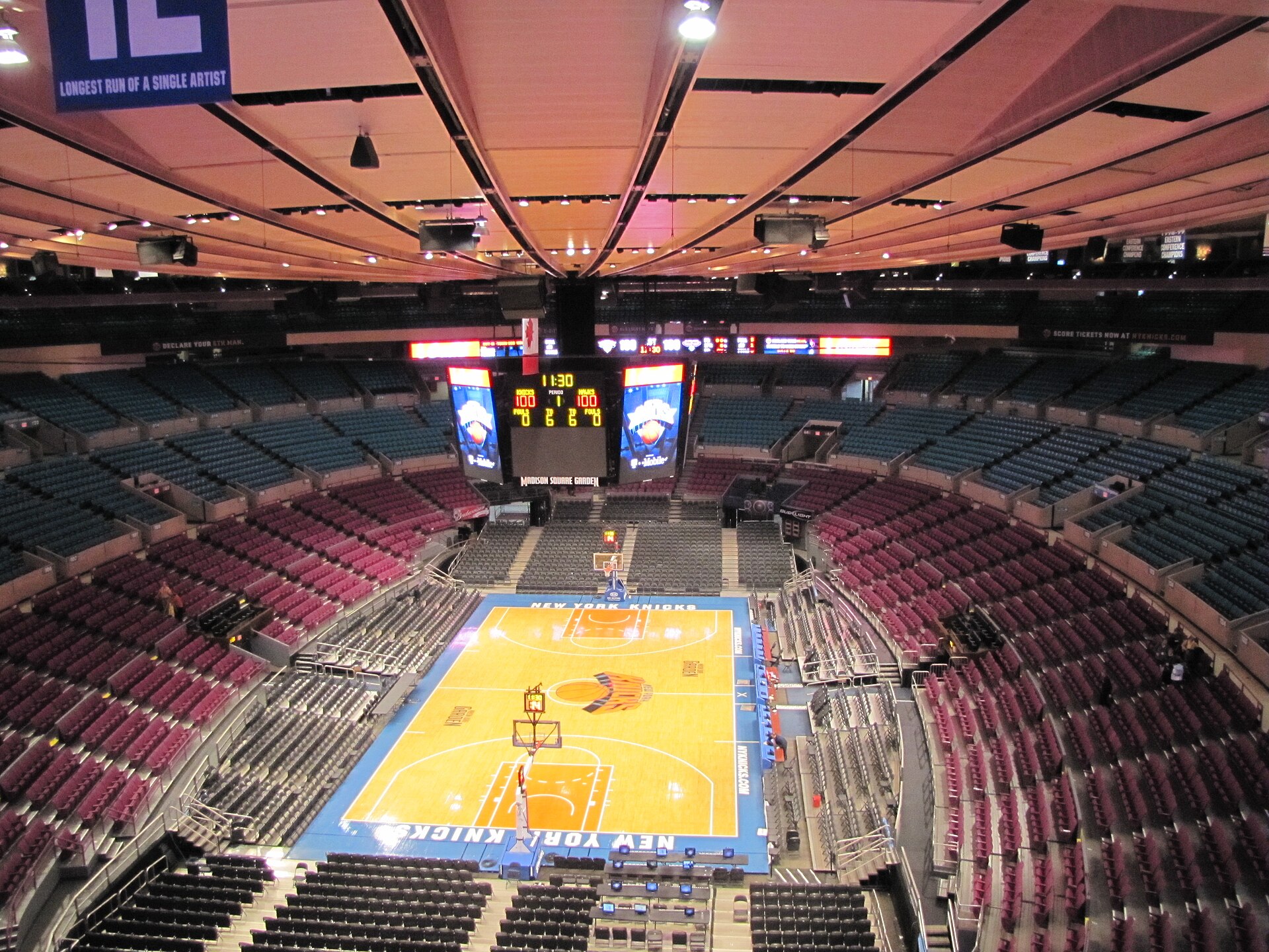 Madison Square Garden interior in New York set for a Knicks game, where the LeBron James Madison Square Garden anthem video was filmed