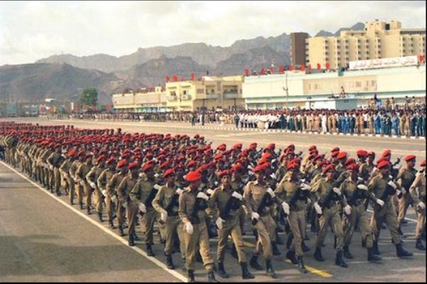 South Yemeni armed forces marching in formation in a historical file photograph