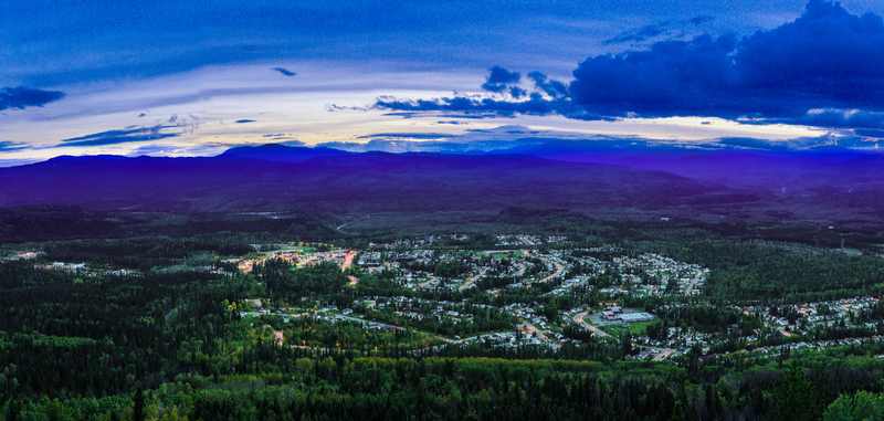 Panoramic view of Tumbler Ridge, British Columbia, where the February 2026 school shooting occurred