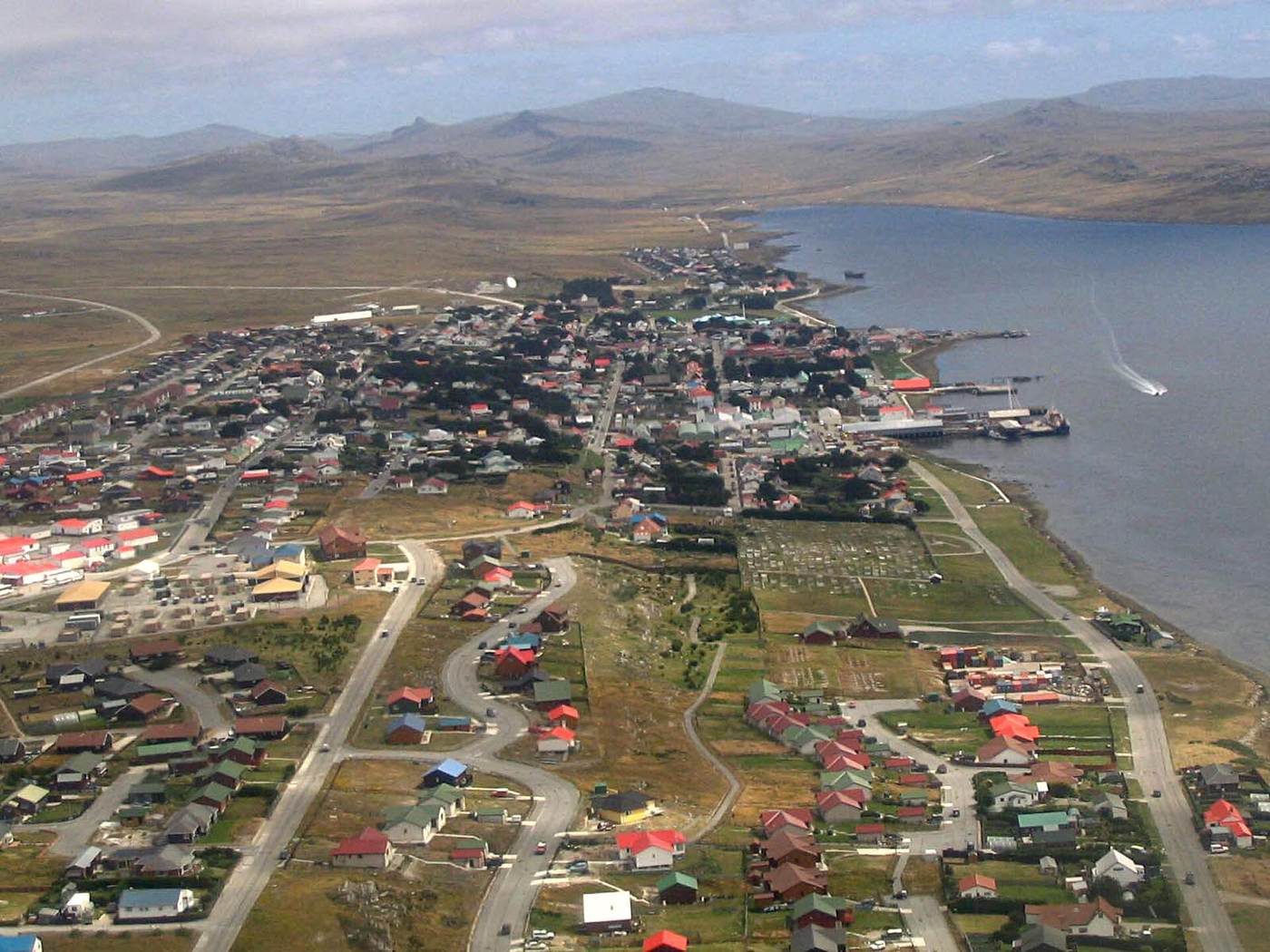 Aerial view of Stanley in the Falkland Islands, central to the Malvinas Argentina UK dispute in 2026