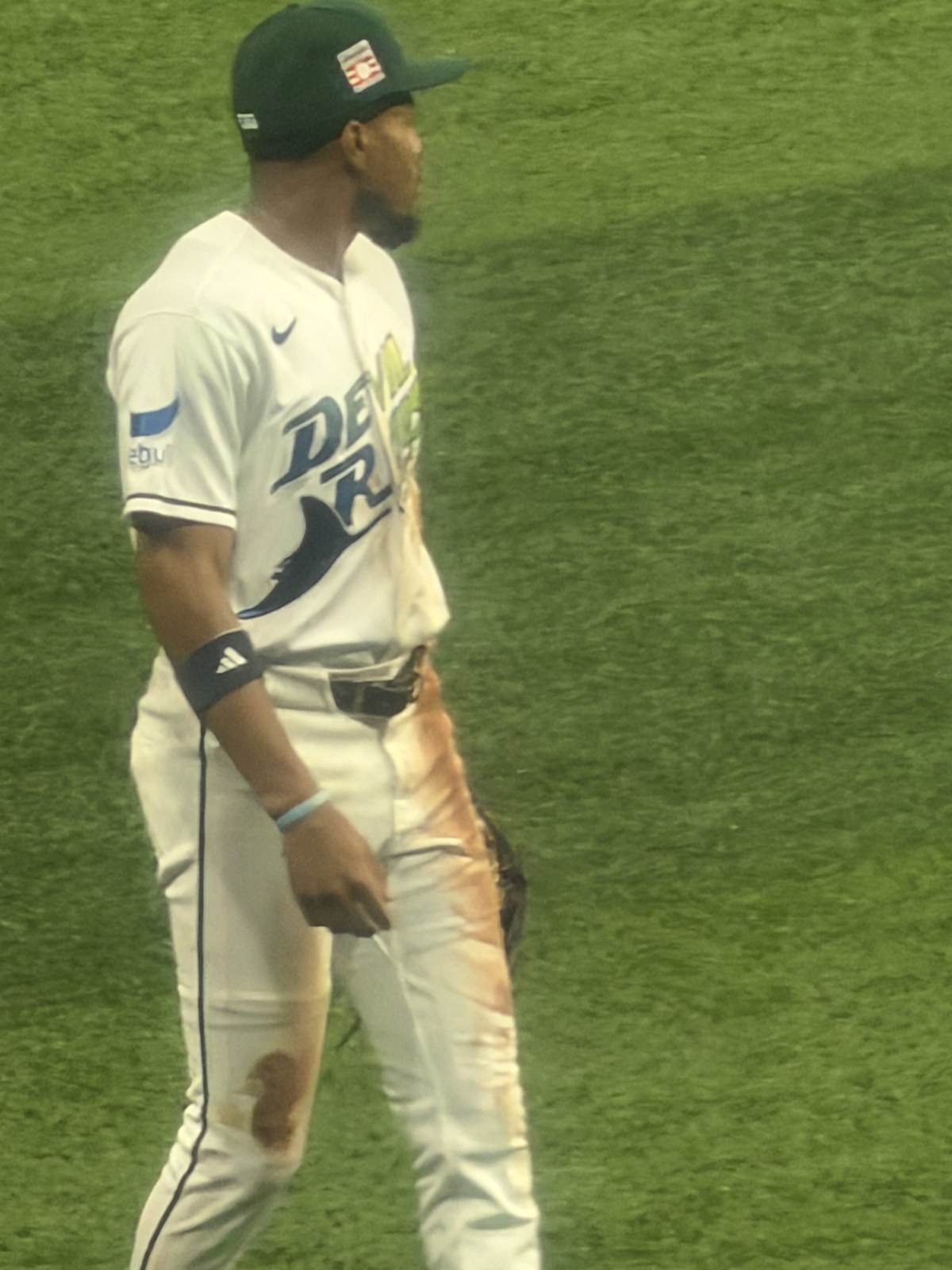 Chandler Simpson of the Tampa Bay Rays on the field in a Rays uniform; Simpson singled in the bottom of the 12th inning of World Series Game 4 to load the bases ahead of the walk-off hit